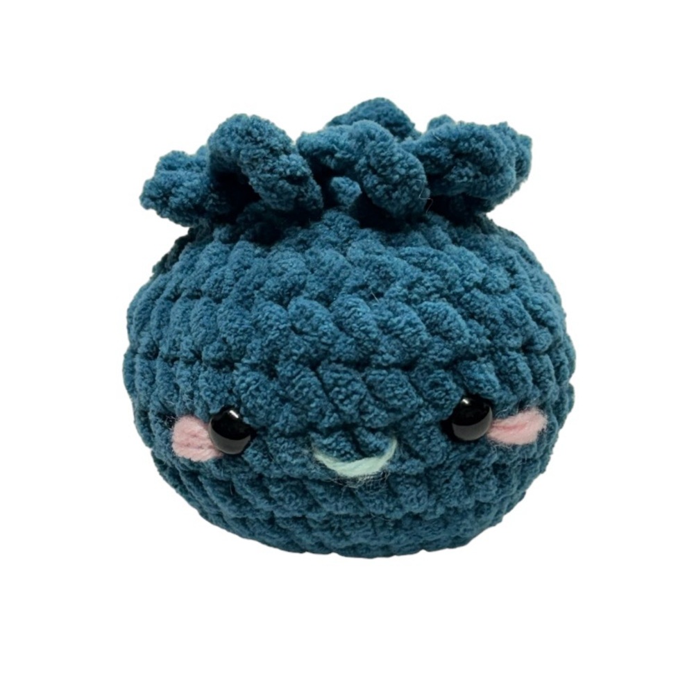 100% handmade crochet blueberry plush stuffy filled with poly-fil.